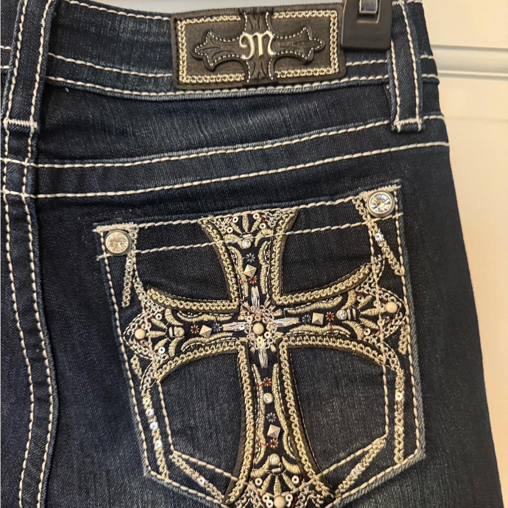 Miss Me Women's Dark Blue Jeans with Embellished Cross